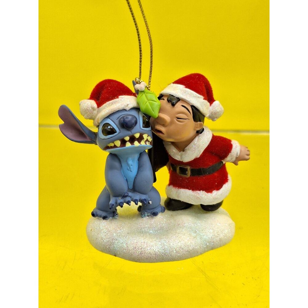 Disney Parks Lilo & Stitch Mistletoe Ornament Kissing Santa. Glittery Santa Hats